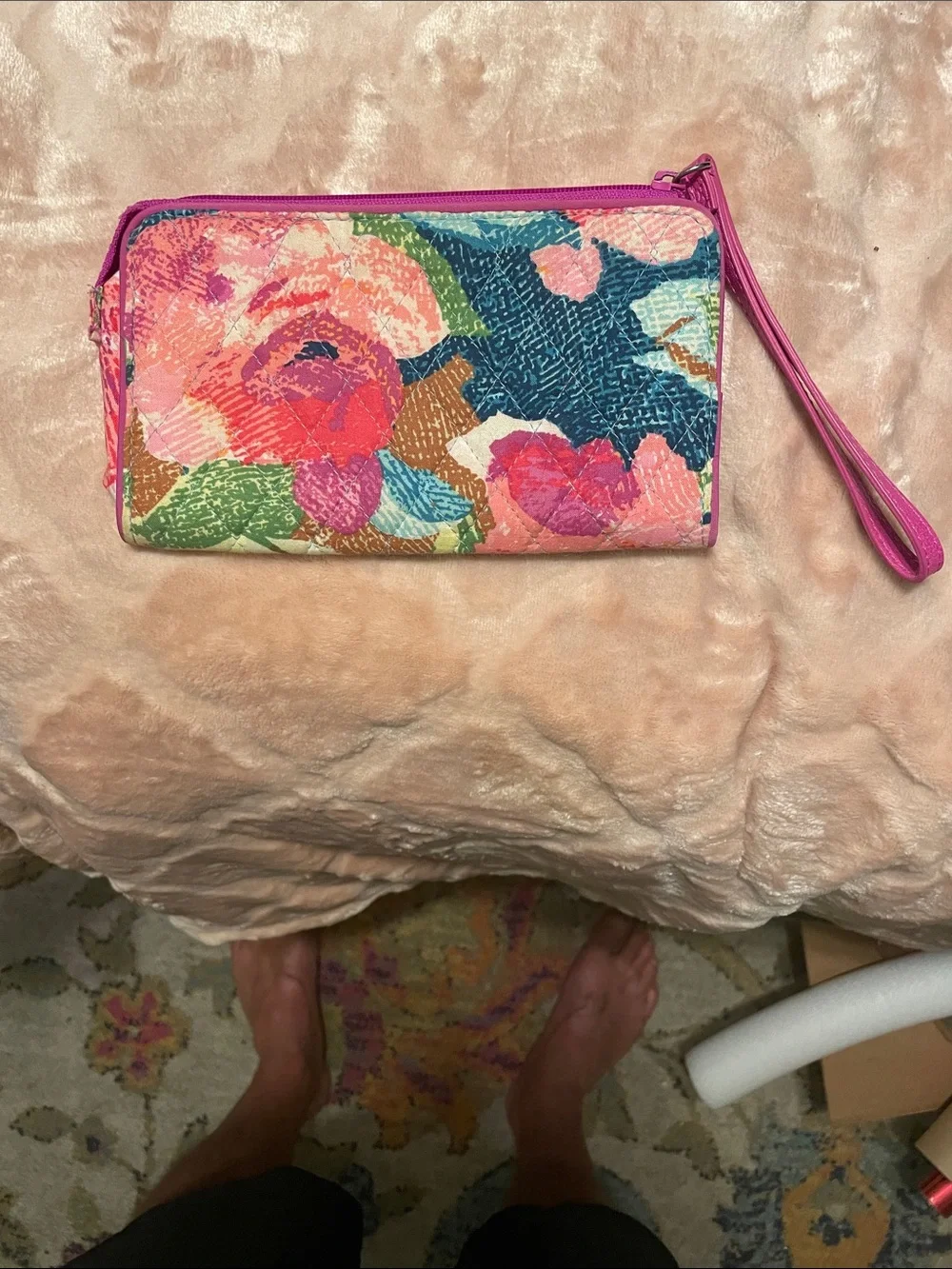 Vera Bradley Pink Multicolor Quilted Floral Wristlet